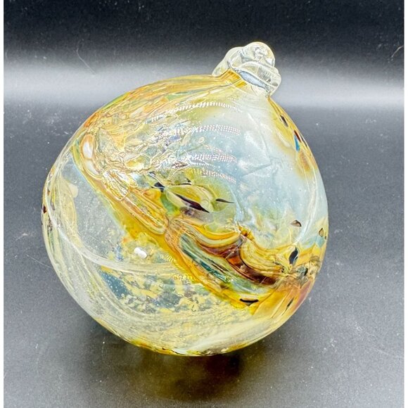 Large Hanging Hand-Blown Art Glass Sphere Ornament With Multicolor Details 5"D - Picture 6 of 6